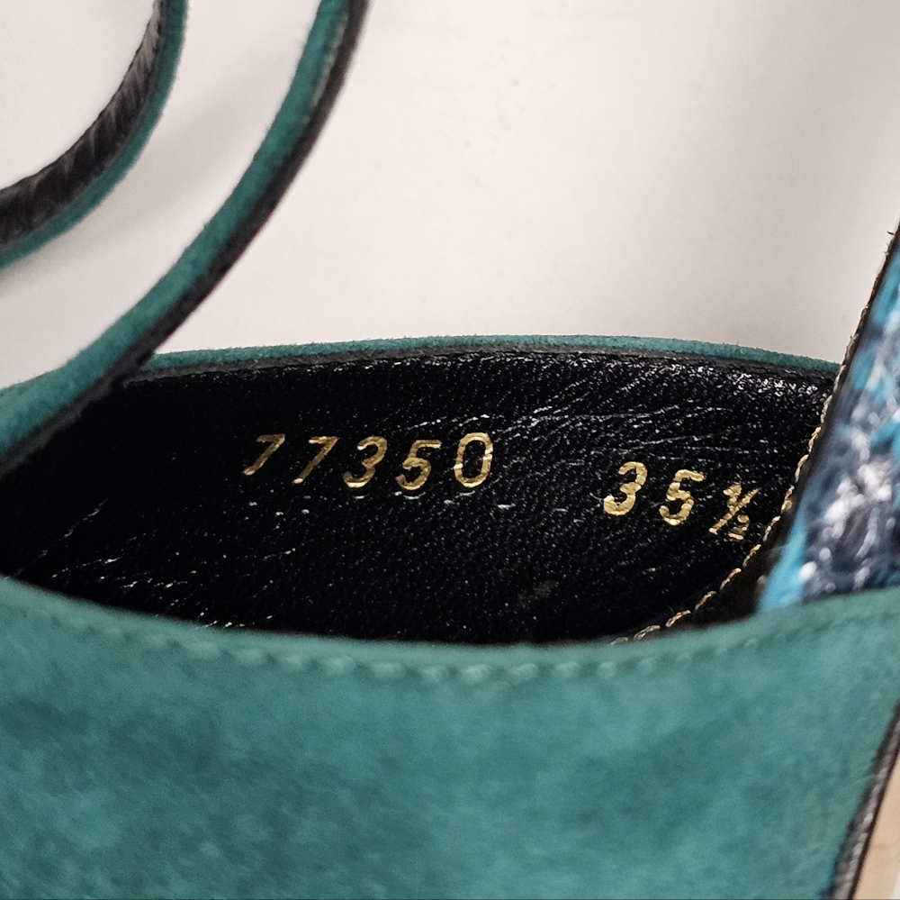 Sergio Rossi Elaphe Blue/Green Suede and Python Leather Platform Size US 5.5 - Picture 13 of 16